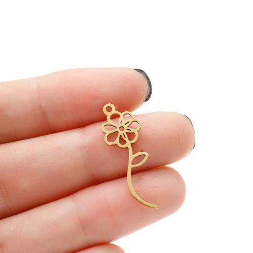 Stainless Steel Flower Pendant, 304 Stainless Steel, Vacuum Ion Plating, DIY, more colors for choice, 9x25mm, 5PCs/Bag, Sold By Bag