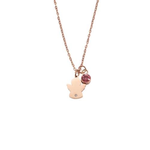 Colar de jóias de aço inoxidável, Aço inoxidável 304, Anjo, joias de moda & para mulher & com strass, rosa dourado, 12x15mm, comprimento Aprox 45 cm, vendido por PC