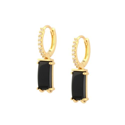 Cubic Zirconia Micro Pave Brass Earring with Gemstone gold color plated fashion jewelry & micro pave cubic zirconia & for woman nickel lead & cadmium free Sold By Pair