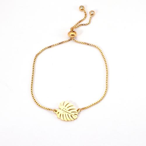 Stainless Steel Jewelry Bracelet 304 Stainless Steel Leaf Vacuum Ion Plating Adjustable & fashion jewelry & for woman Length Approx 10 cm Sold By PC