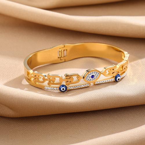 Evil Eye Jewelry Bracelet, Titanium Steel, gold color plated, evil eye pattern & for woman & with rhinestone, Length:14 cm, Sold By PC