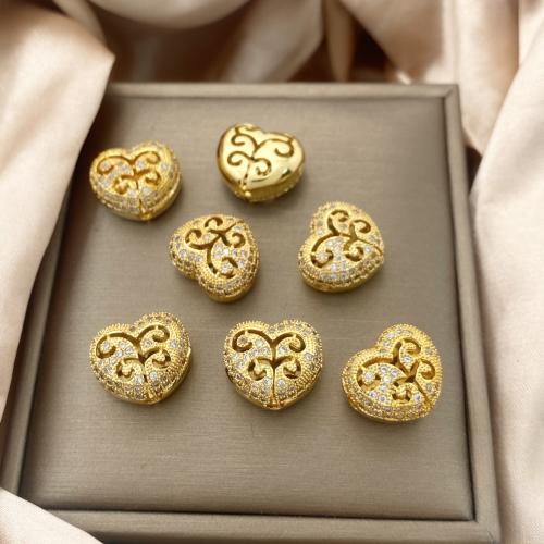 Cubic Zirconia Micro Pave Brass Beads, Heart, plated, DIY & micro pave cubic zirconia, more colors for choice, 15x13mm, Sold By PC