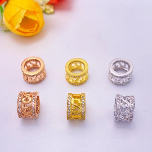Stainless Steel Beads, 304 Stainless Steel, Round, plated, micro pave cubic zirconia & for woman, more colors for choice, Sold By PC