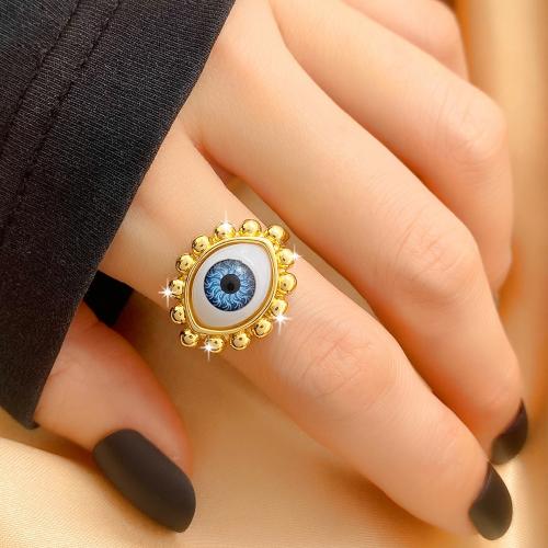 Evil Eye Jewelry Ring Finger, cobre, with resina, cromado de cor dourada, padrão de mau-olhado & para mulher, níquel, chumbo e cádmio livre, vendido por PC