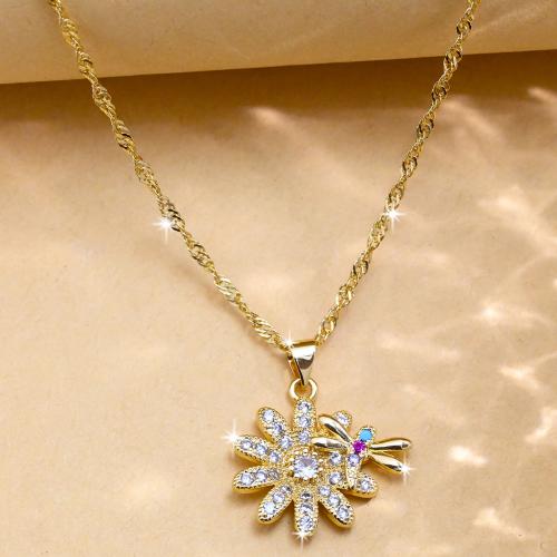 Cubic Zircon Micro Pave Brass Necklace, Flower, gold color plated, micro pave cubic zirconia & for woman, multi-colored, nickel, lead & cadmium free, Sold By PC
