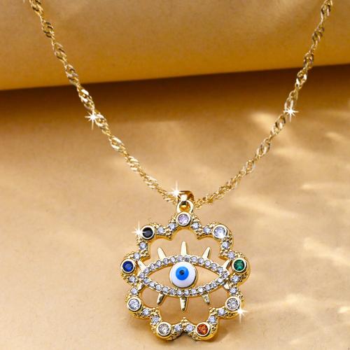 Evil Eye Jewelry Necklace, Brass, Flower, gold color plated, evil eye pattern & micro pave cubic zirconia & for woman, multi-colored, nickel, lead & cadmium free, Sold By PC