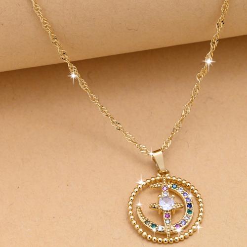 Cubic Zircon Micro Pave Brass Necklace Round gold color plated micro pave cubic zirconia & for woman multi-colored nickel lead & cadmium free Sold By PC