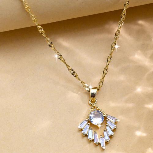 Cubic Zircon Micro Pave Brass Necklace gold color plated micro pave cubic zirconia & for woman nickel lead & cadmium free Sold By PC