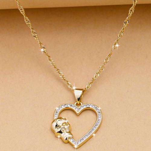 Cubic Zircon Micro Pave Brass Necklace, Heart, gold color plated, micro pave cubic zirconia & for woman, nickel, lead & cadmium free, Sold By PC