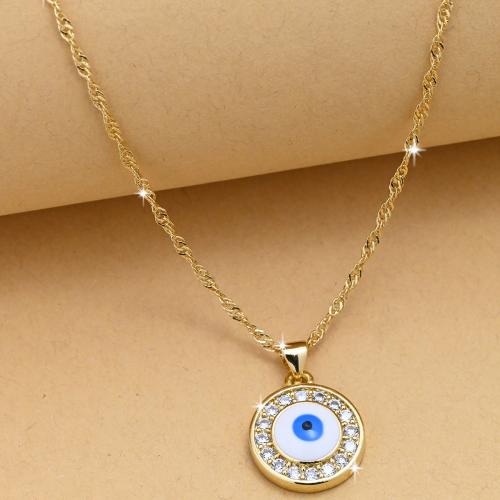 Evil Eye Jewelry Necklace Brass with Resin Round gold color plated evil eye pattern & micro pave cubic zirconia & for woman white nickel lead & cadmium free Sold By PC