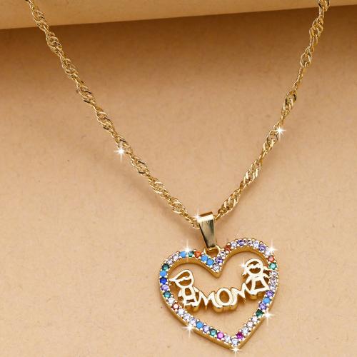 Cubic Zircon Micro Pave Brass Necklace, Heart, gold color plated, micro pave cubic zirconia & for woman, nickel, lead & cadmium free, Sold By PC