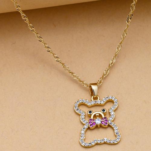 Cubic Zircon Micro Pave Brass Necklace Bear gold color plated micro pave cubic zirconia & for woman nickel lead & cadmium free Sold By PC