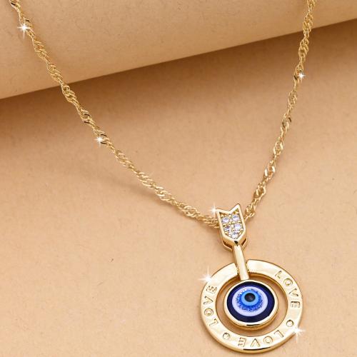 Evil Eye Jewelry Necklace Brass Round gold color plated evil eye pattern & micro pave cubic zirconia & for woman blue nickel lead & cadmium free Sold By PC