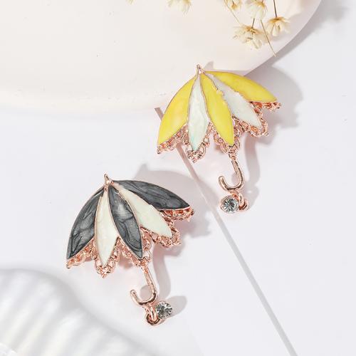 Tibetan Style Brooches, Umbrella, gold color plated, fashion jewelry & enamel & with rhinestone, more colors for choice, nickel, lead & cadmium free, 43x33mm, Sold By PC