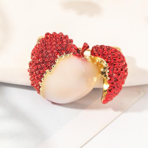 Tibetan Style Brooches, Lychee, gold color plated, fashion jewelry & enamel, red, nickel, lead & cadmium free, 22x24mm, Sold By PC