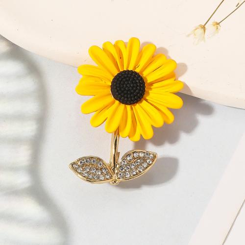 Zinc Alloy Brooches Sunflower gold color plated fashion jewelry & enamel & with rhinestone yellow nickel lead & cadmium free Sold By PC