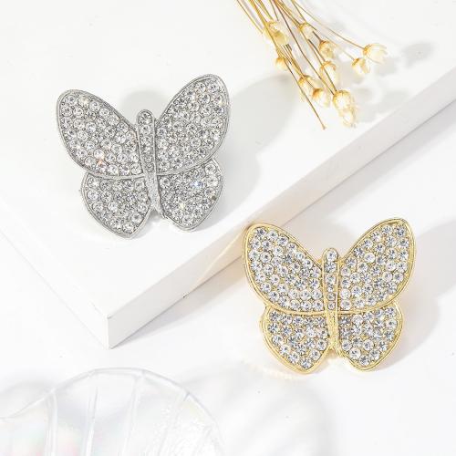 Tibetan Style Brooches, Butterfly, plated, fashion jewelry & with rhinestone, more colors for choice, nickel, lead & cadmium free, 35x30mm, Sold By PC