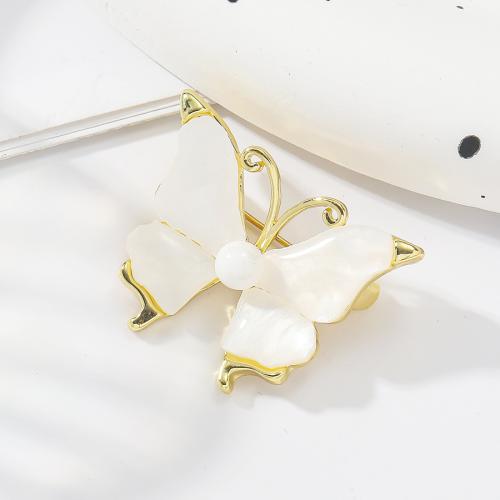 Zinc Alloy Brooches with Shell Butterfly gold color plated fashion jewelry golden nickel lead & cadmium free Sold By PC