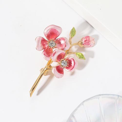 Tibetan Style Brooches, Flower, gold color plated, fashion jewelry & enamel & with rhinestone, more colors for choice, nickel, lead & cadmium free, 53x28mm, Sold By PC