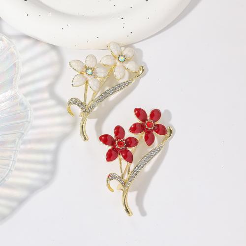 Zinc Alloy Brooches Flower gold color plated fashion jewelry & enamel & with rhinestone nickel lead & cadmium free Sold By PC