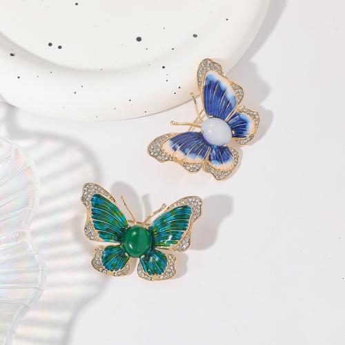 Zinc Alloy Brooches Butterfly gold color plated fashion jewelry & enamel & with rhinestone nickel lead & cadmium free Sold By PC