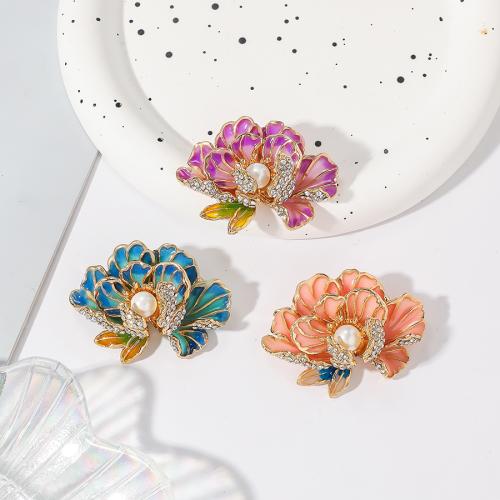 Tibetan Style Brooches, Flower, gold color plated, fashion jewelry & enamel & with rhinestone, more colors for choice, nickel, lead & cadmium free, 37x50mm, Sold By PC