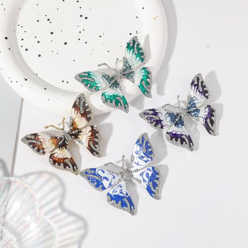 Tibetan Style Brooches, Butterfly, plated, fashion jewelry & enamel & with rhinestone, more colors for choice, nickel, lead & cadmium free, 50x61mm, Sold By PC