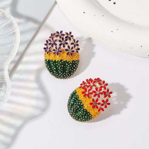Zinc Alloy Brooches Opuntia Stricta plated fashion jewelry & enamel & with rhinestone nickel lead & cadmium free Sold By PC