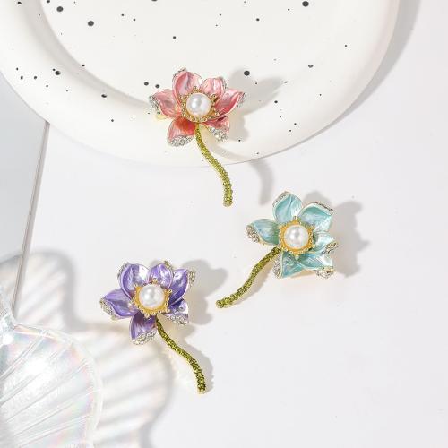 Tibetan Style Brooches, with Plastic Pearl, Flower, plated, fashion jewelry & enamel & with rhinestone, more colors for choice, nickel, lead & cadmium free, 48x32mm, Sold By PC