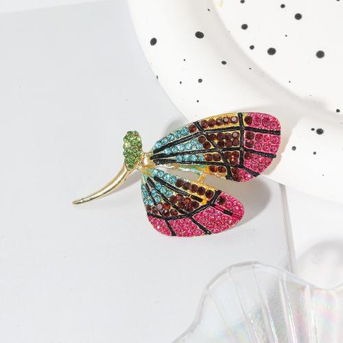 Zinc Alloy Brooches Butterfly plated fashion jewelry & with rhinestone golden nickel lead & cadmium free Sold By PC
