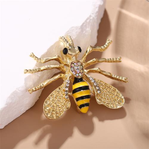 Tibetan Style Brooches, Bee, gold color plated, fashion jewelry & enamel & with rhinestone, golden, nickel, lead & cadmium free, 33x44mm, Sold By PC