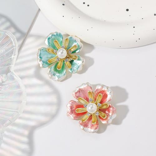 Zinc Alloy Brooches with Plastic Pearl Flower plated fashion jewelry & enamel & with rhinestone nickel lead & cadmium free Sold By PC