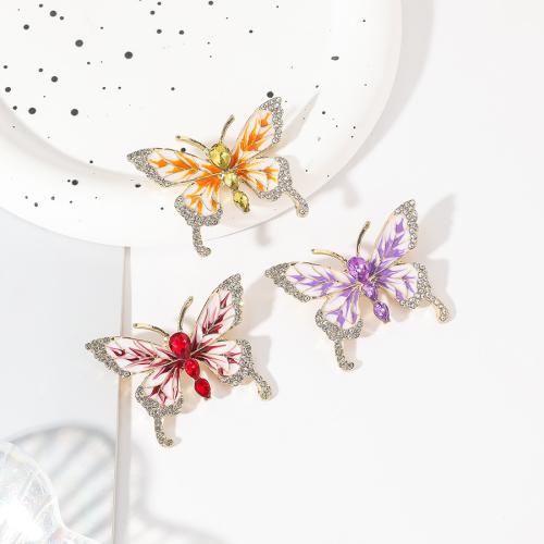Zinc Alloy Brooches Butterfly plated fashion jewelry & enamel & with rhinestone nickel lead & cadmium free Sold By PC