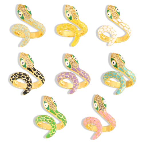 Brass δάχτυλο του δακτυλίου, Ορείχαλκος, Φίδι, χρώμα επίχρυσο, για τη γυναίκα & σμάλτο & με στρας, περισσότερα χρώματα για την επιλογή, Μέγεθος:7, Sold Με PC