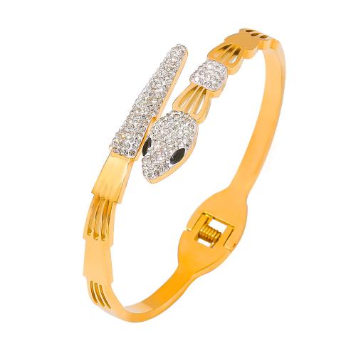 Titanium Steel Bracelet & Bangle fashion jewelry & for woman & with rhinestone gold Sold By PC