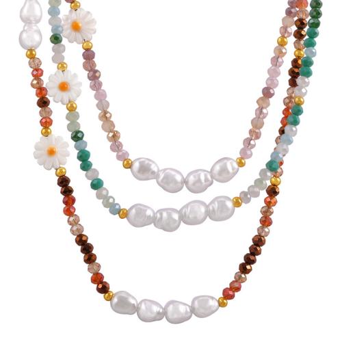 Κρύσταλλο, με Shell Pearl, με 6cm επεκτατικού αλυσίδας, κοσμήματα μόδας & για τη γυναίκα, περισσότερα χρώματα για την επιλογή, Μήκος Περίπου 40.5 cm, Sold Με PC