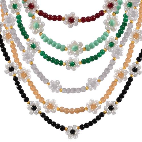Natural Gemstone Necklace, Natural Stone, with Shell Pearl, with 6cm extender chain, handmade, fashion jewelry & for woman, more colors for choice, Length:Approx 40.5 cm, Sold By PC