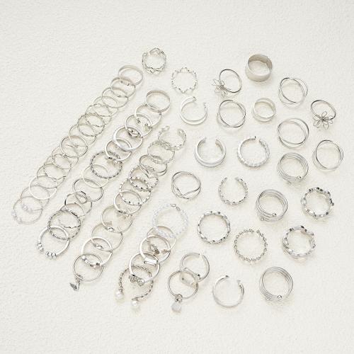 Zinklegering Ring Set, Zinc Alloy, met Kristal & Plastic Pearl, mode sieraden & voor vrouw, oorspronkelijke kleur, Verkocht door Stel