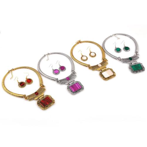 Tibetan Style Jewelry Sets, earring & necklace, with Plank, plated, 2 pieces & fashion jewelry & for woman, more colors for choice, Sold By Set