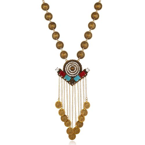 Tibetan Style Sweater Chain Necklace, with Resin, with 5cm extender chain, fashion jewelry & for woman, antique gold color, Length:60 cm, Sold By PC