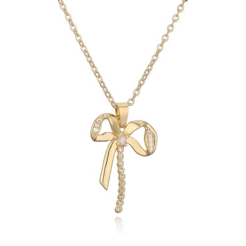 Cubic Zircon Micro Pave Brass Necklace, with 5CM extender chain, Bowknot, plated, micro pave cubic zirconia & for woman, more colors for choice, Length:Approx 45 cm, Sold By PC