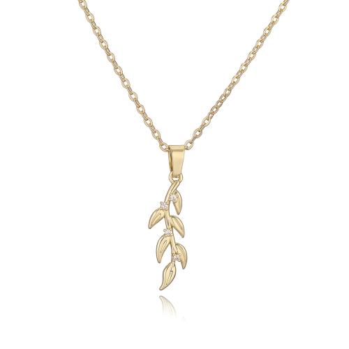 Cubic Zircon Micro Pave Brass Necklace Leaf plated micro pave cubic zirconia & for woman Sold By PC