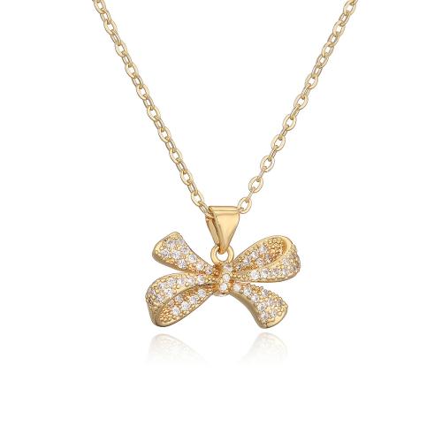 Cubic Zircon Micro Pave Brass Necklace, Bowknot, plated, micro pave cubic zirconia & for woman, more colors for choice, Sold By PC
