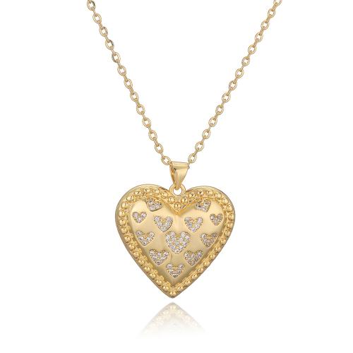 Cubic Zircon Micro Pave Brass Necklace, Heart, plated, different styles for choice & micro pave cubic zirconia & for woman, golden, Sold By PC