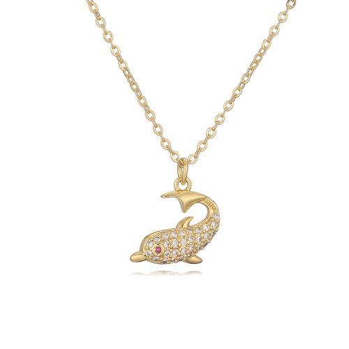 Cubic Zircon Micro Pave Brass Necklace Dolphin plated & micro pave cubic zirconia & for woman golden Sold By PC