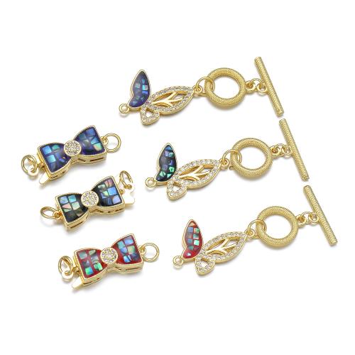 Brass Toggle Clasp with Abalone Shell plated DIY & micro pave cubic zirconia & enamel Sold By PC
