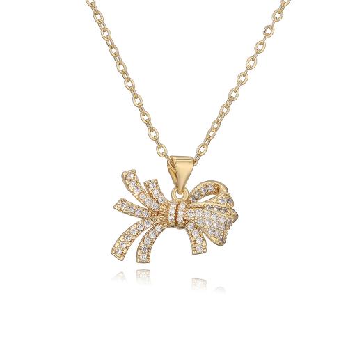 Cubic Zircon Micro Pave Brass Necklace, Bowknot, plated, micro pave cubic zirconia & for woman, more colors for choice, Sold By PC