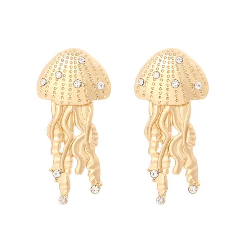 Tibetan Style Stud Earring, plated, for woman & with rhinestone, golden, 49x24mm, Sold By Pair
