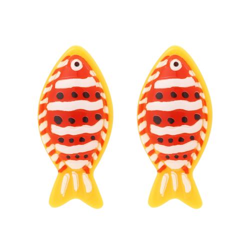 Resin Earring, printing, for woman, yellow, 65x30mm, Sold By Pair