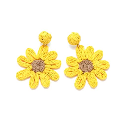 Tibetan Style Stud Earring, with Rafidah Grass, for woman, more colors for choice, 67x48mm, Sold By Pair